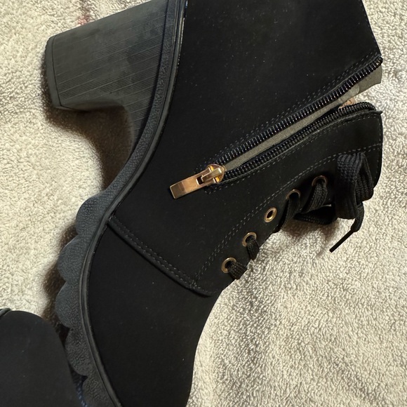 Black Ankle Boots with Gold Accents - Picture 4 of 10